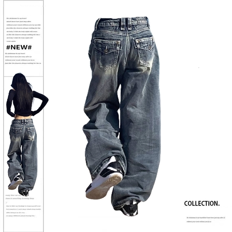 Men s Jean s Vintage Baggy Blue High Waist Denim Trousers Korean 2000s Y2k Harajuku 90s Aesthetic Oversize Pants Trashy Clothes 231122