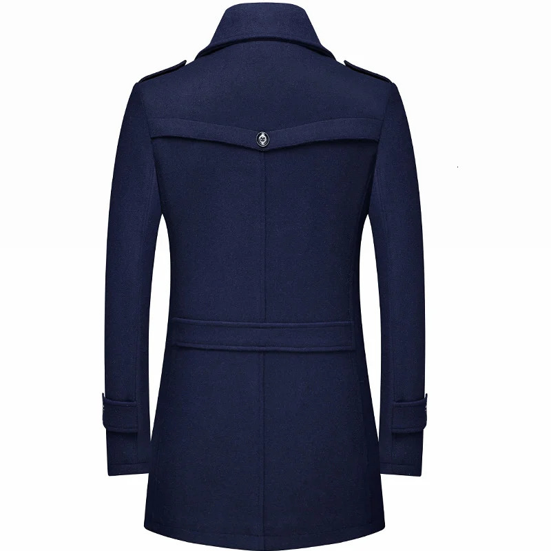 Men's Wool Blends Winter Men's Woolen Coats Fashion Thicken Mid Length Trench Solid Turn Down Collar Warm Outerwear Business Casual Wool Coa