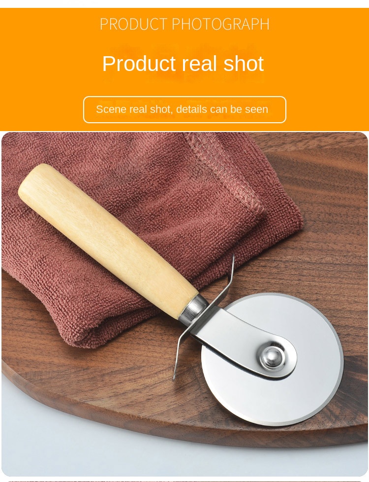 Wooden Handle Round Pizza wheel cutter Stainless Steel Pizza Knife Pastry Pasta Dough Kitchen Bakeware Tools