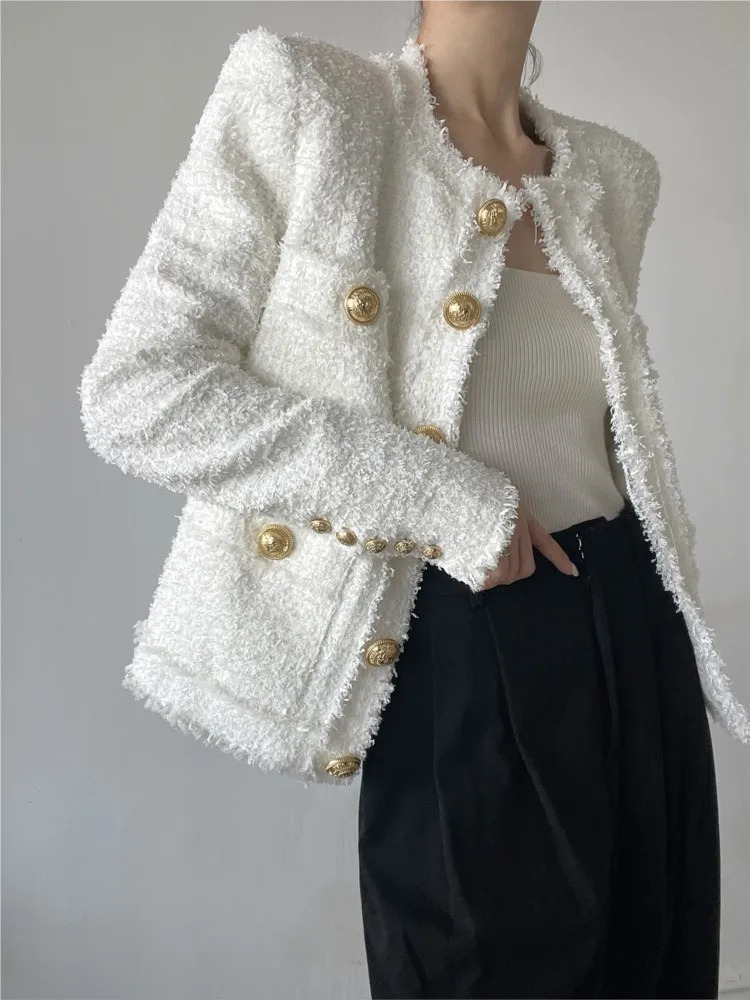 Womens Jackets White tweed jacket Professional spring autumn womens Business ladies onepiece Classic 231123