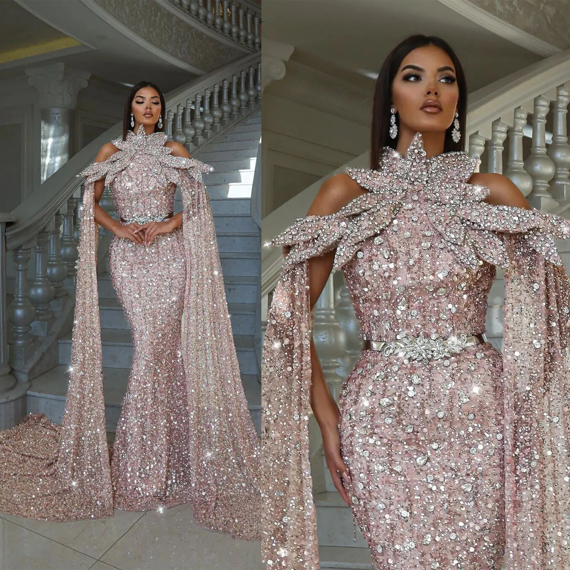 Formal Occasion Evening Dresses Unique Design Beading Crystal Prom Dress Custom Made Mermaid Party Gowns