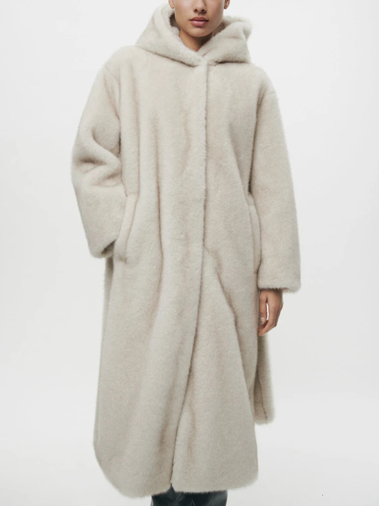 Women's Fur Faux RR2833 XLong Coats With Hood Winter Warm Mink Jackets Snap Buttons On Front Women Jacket Belt Waist 231122