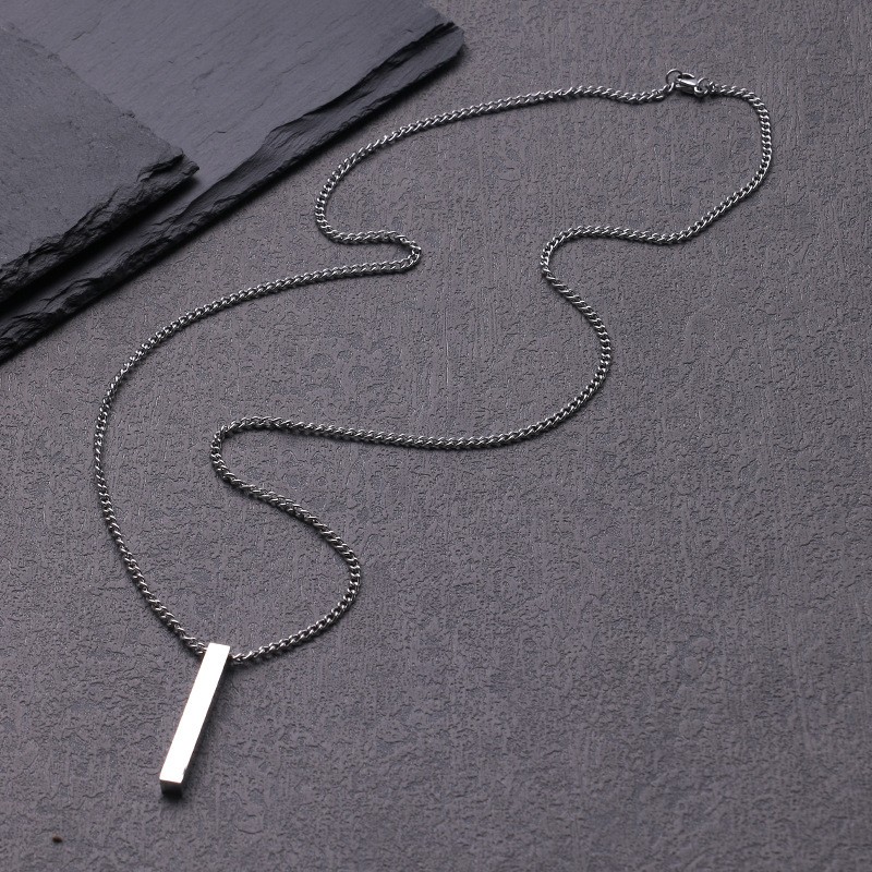5pcs Lot Bar Charms Hypoallergenic Stainless Steel Pendants Charms Necklace Smooth Metal DIY Jewelry Findings Making 5*38mm With Chain 2mm 28inch