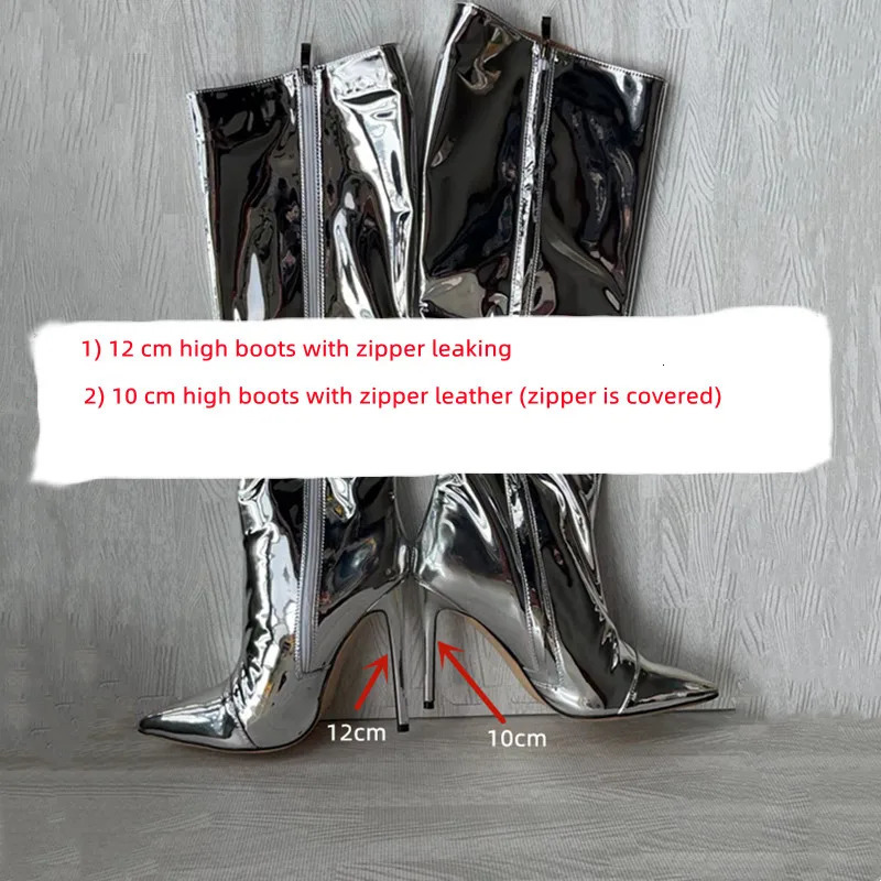Thigh Candy Color Mirror Leather Knee Heels Stilettos Runway Shoes for Women High Heel Boots 231123 e3f4