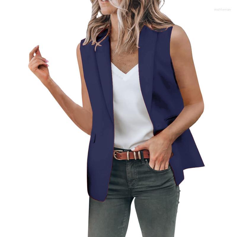 Two Piece Dress Womens Western Trench Coat Vest Casual Blazers Open Front Sleeveless Work Office Jackets Breasted WomenTwo