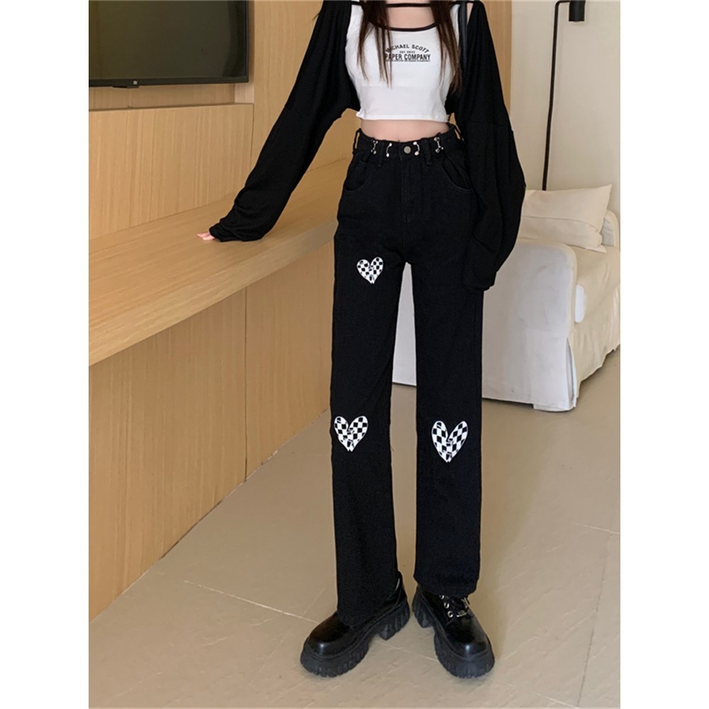 Women's Jeans High Rise Printing Casual Fashion Long Female Slim Fit Pants Ladies Denim Trousers Vintage Woman Black 230422