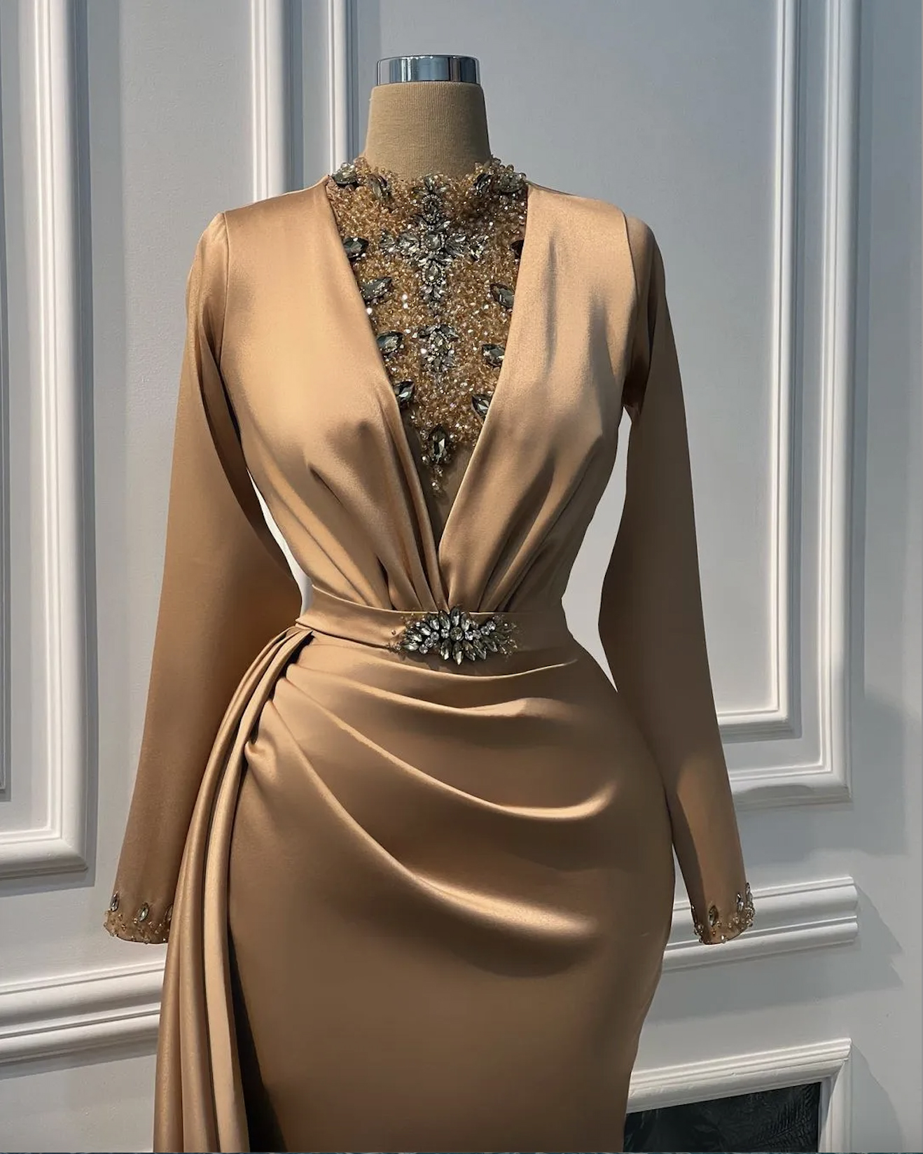 Plus Size Arabic Aso Ebi Luxurious Mermaid Champagne Prom Dresses Beaded Crystals Evening Formal Party Second Reception Birthday Engagement Gowns Dres