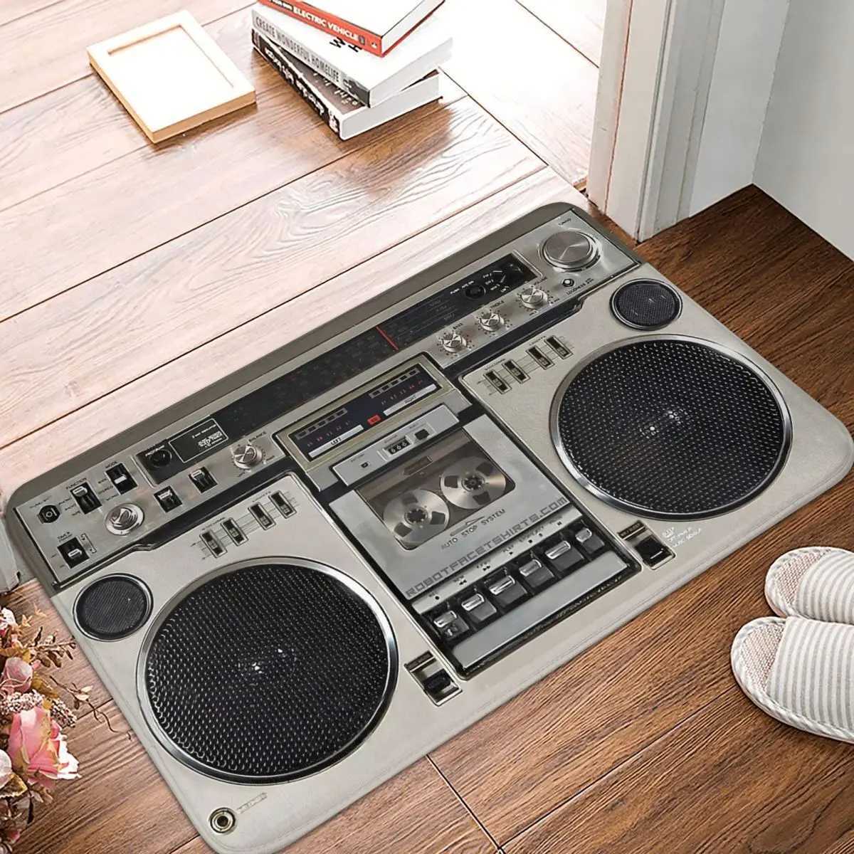 Carpets Retro Non-Slip Carpet Vintage Boombox Ghettoblaster Doormat Bedroom Bathroom Mat Entrance Door Home Rug J241113