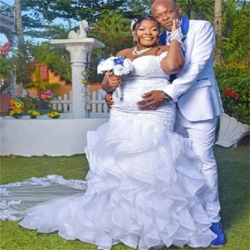 Large Plus Size Mermaid Wedding Dress African Nigeria Off Shoulders Ruffles Bottom Garden Bridal Gowns 2023 Vestido De Casamento Country Robe De Marie