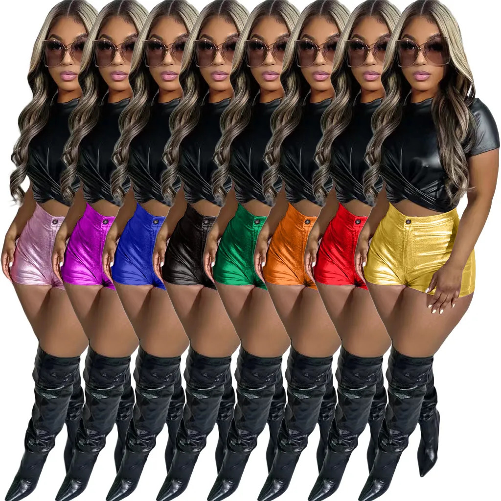 Womens Shorts ANJAMANOR Metallic PU Leather Mini Women Fashion Sexy Club Wear High Waist Skinny Pants for Womans Bottoms D72CC16 231123