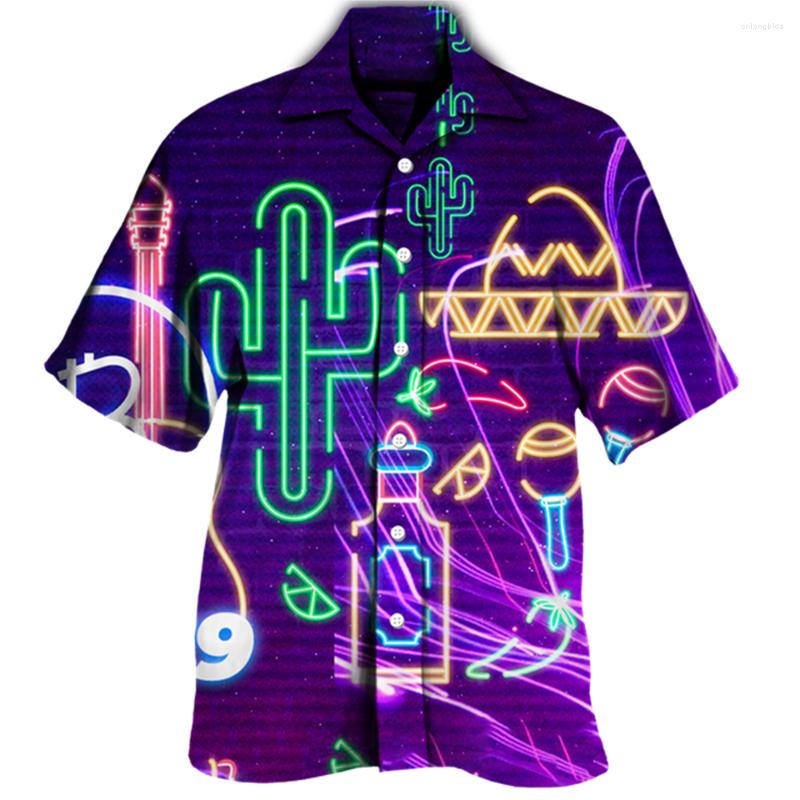 Men's Casual Shirts 2023 Mayan Totem 3D Print Men's Hawaiian Shirt With Cuban Collar And Skull Design Short Sleeve Fashion Top For Male
