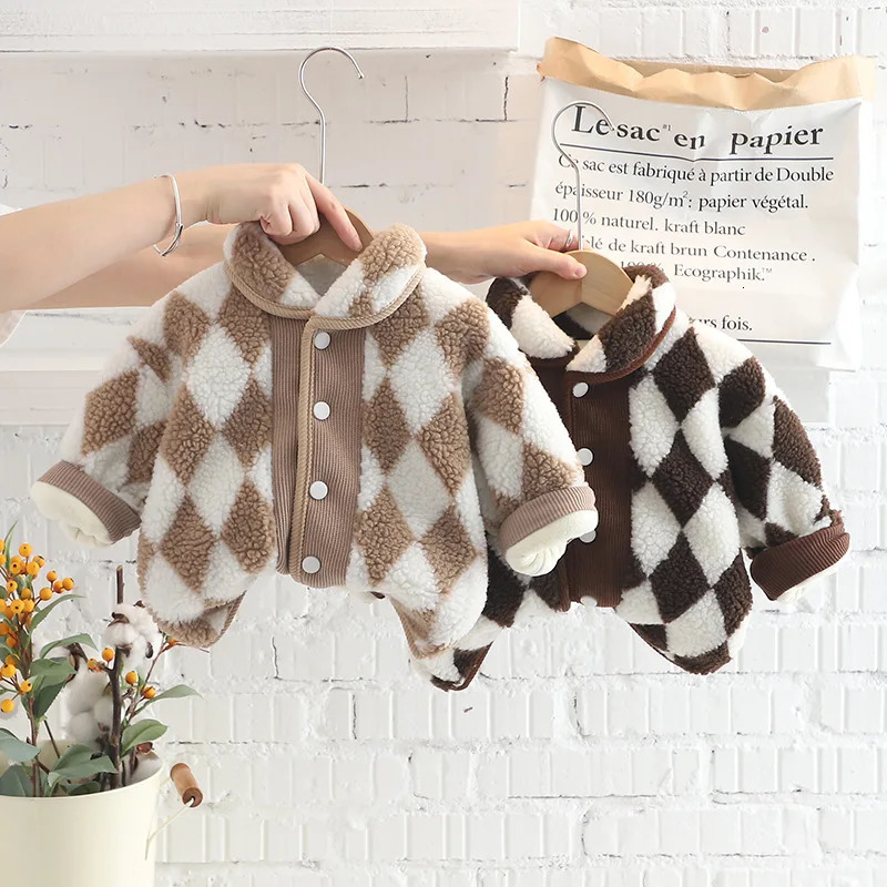 Pajamas Winter Baby Boy Clothes Set GULFNA Toddler Fall Jackets Pants Outfits Checkered Fleece Coat Corduroy Sweatsuits 231122
