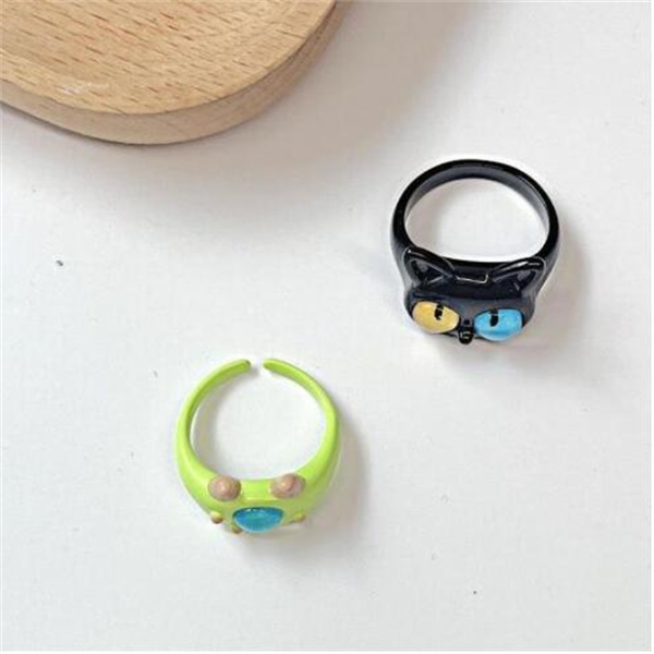 Cute Green Monster Rings Women Fashion Sweet Two Color Cat Eyes Open Couple Ring Wedding Finger Accessories Jewelry GC2063