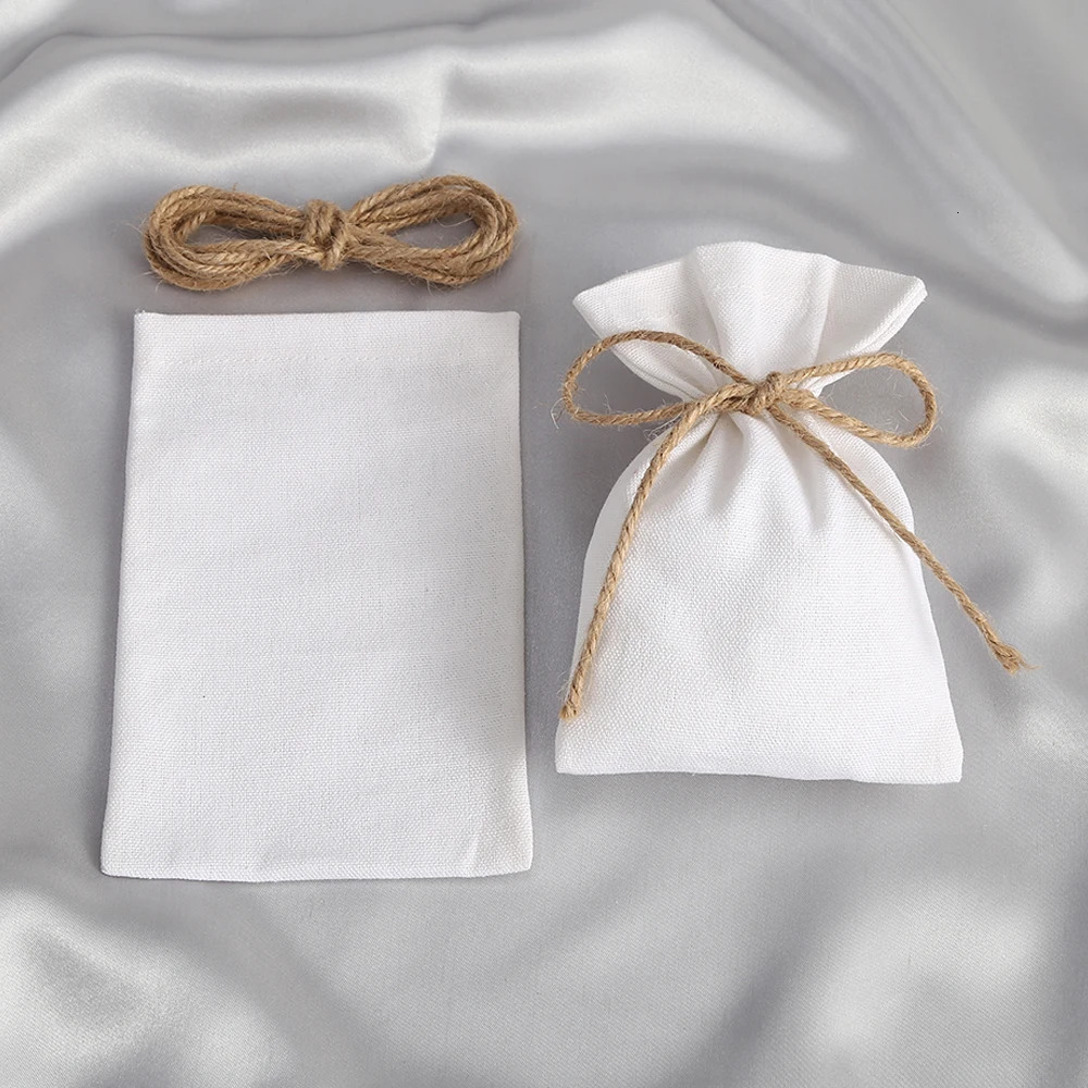 Pendant Necklaces 50pcs White Cotton Burlap Bucket Jewelry Bag Wedding Party Christmas Candy Gift Custom Marige Organizer Display 231123