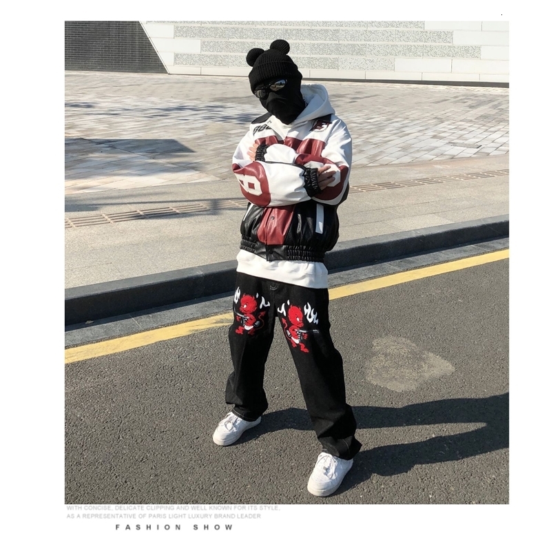 Women's Jeans Men's Jeans Devil Printed High Street Vintage Y2K Clothes Black Baggy Jeans Straight Trousers Streetwear Wide Leg Pants Men 23