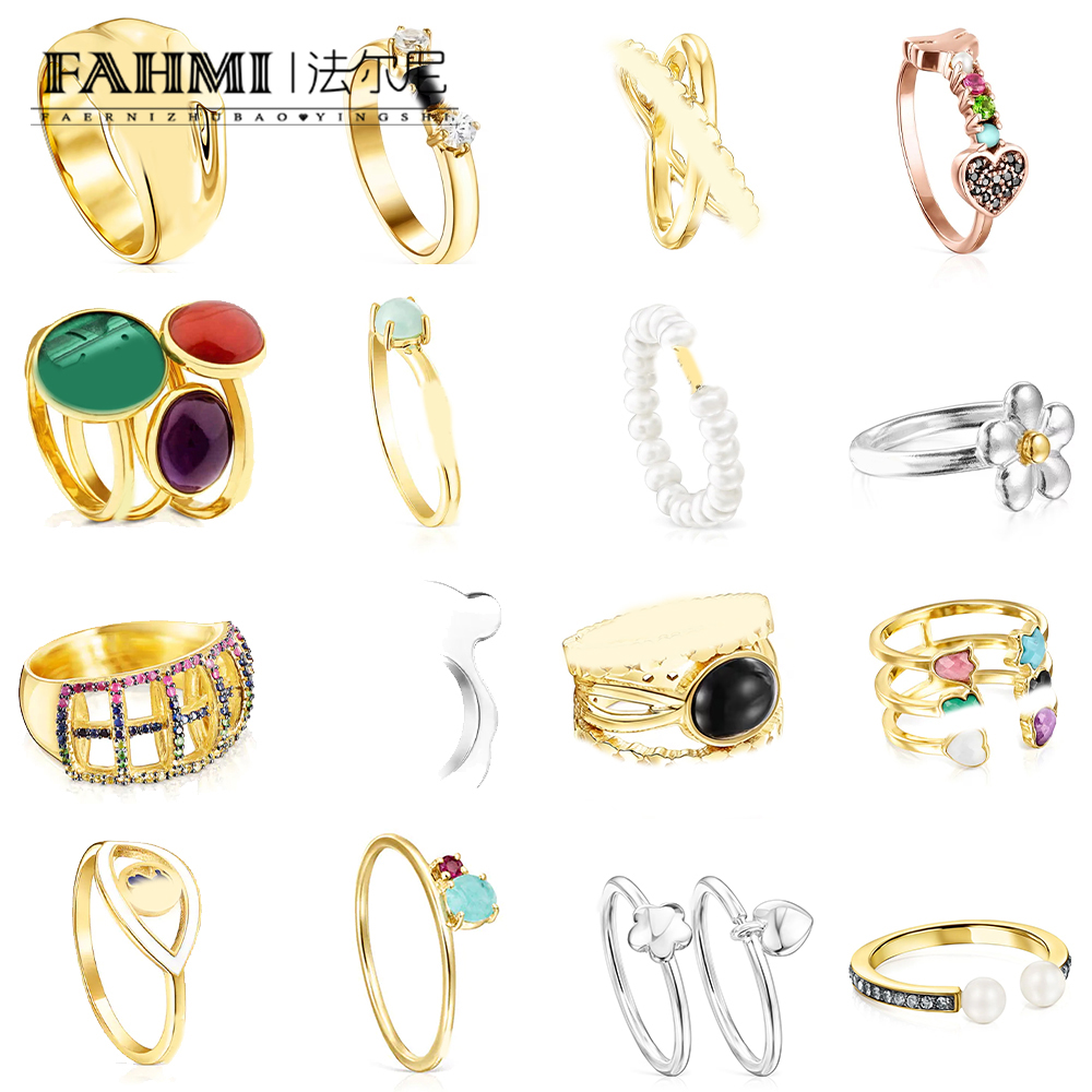 FAHMI Cute and sweet open bow plain ring sea salt color three-ring flower pink bear pearl open ring wide version narrow version ring Anniversary,, Gift,Party,Wedding