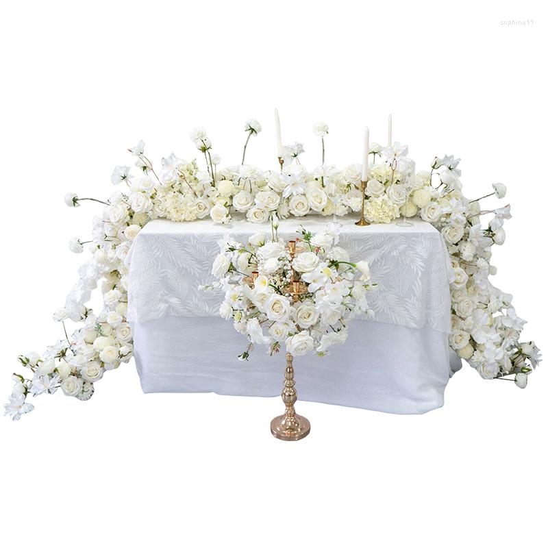 Update Decorative Flowers Wedding White Rose Orchid Flower Row Runner Arrangement Banquet Event Decor Table Ball Party Prop Large Floral