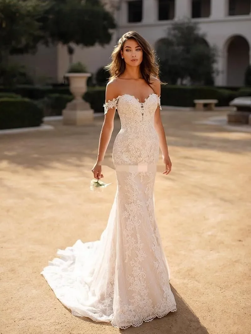 Wedding Berta Mermaid Dresses Off The Shoulder Lace Sexy Backless Bridal Gowns Sweep Train Plus Size Trumpet Vestido De 0219