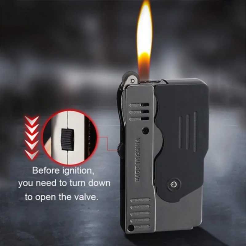 Lighters Pistol Smoking Torch Lighter Butane No Gas Windproof Double Jet Flame Cool Folding Pocket tools W260202