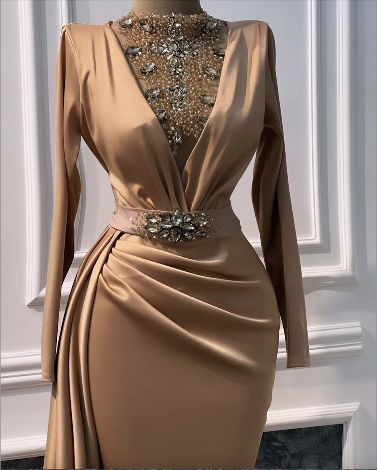 Plus Size Arabic Aso Ebi Luxurious Mermaid Champagne Prom Dresses Beaded Crystals Evening Formal Party Second Reception Birthday Engagement Gowns Dres