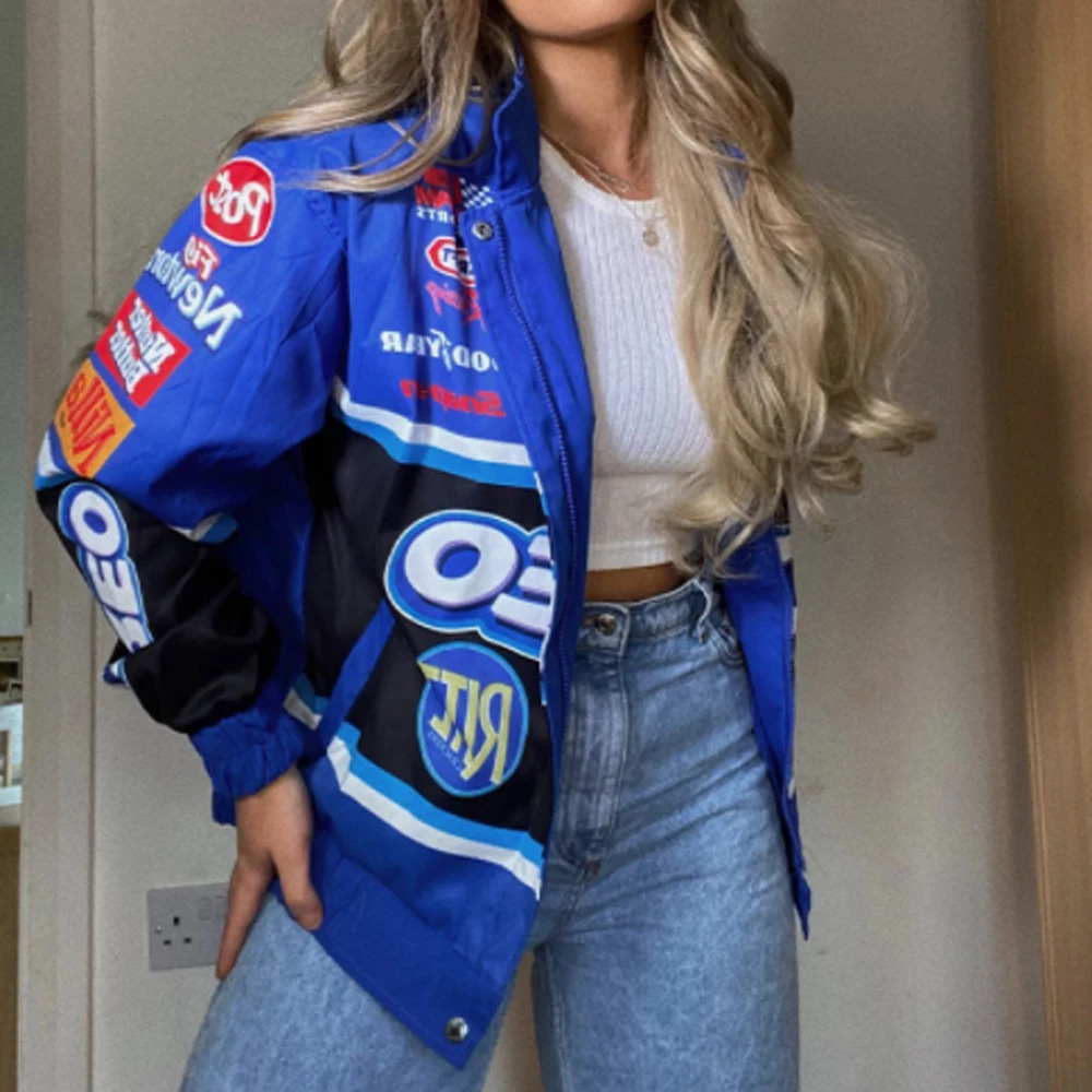 Womens Jackets Women Oversized Print Baseball Female Gothic Unisex Race Jacket Hip Hop Streetwear Y2K Top Harajuku Autumn 231123