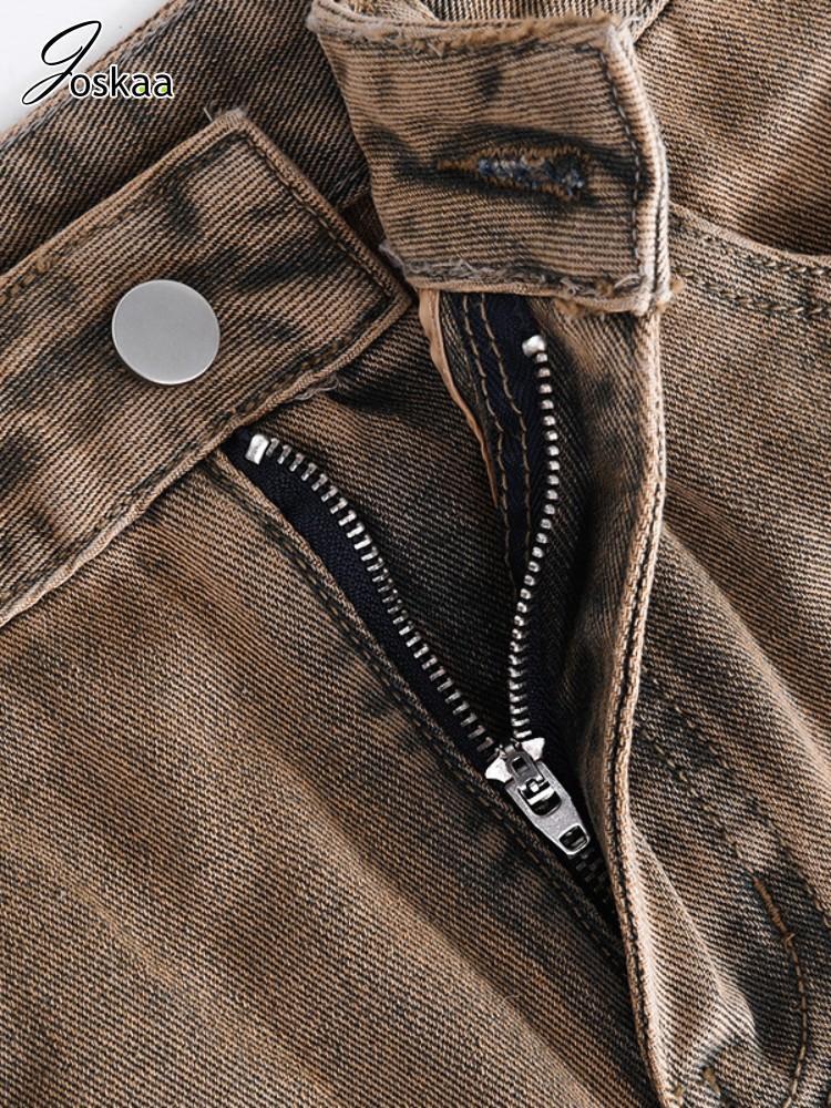 Women's Jeans Joskaa Solid High Waisted Jean Casual Multi Pockets Straight Pants Summer 2023 Fashion Denim Trousers Street Bottoms 230422Z