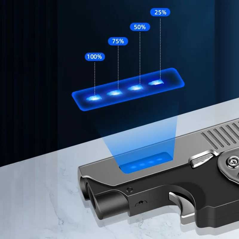 Lighters Jet No Gas Torch Gun Lighter Pistol Metal Creative Folding Electric Plasma Butane Flame Windproof Rechargeable Usb Dual Arc W260202