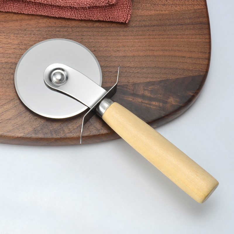 Wooden Handle Round Pizza wheel cutter Stainless Steel Pizza Knife Pastry Pasta Dough Kitchen Bakeware Tools