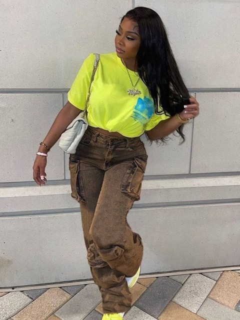 Women's Jeans Joskaa Solid High Waisted Jean Casual Multi Pockets Straight Pants Summer 2023 Fashion Denim Trousers Street Bottoms 230422Z