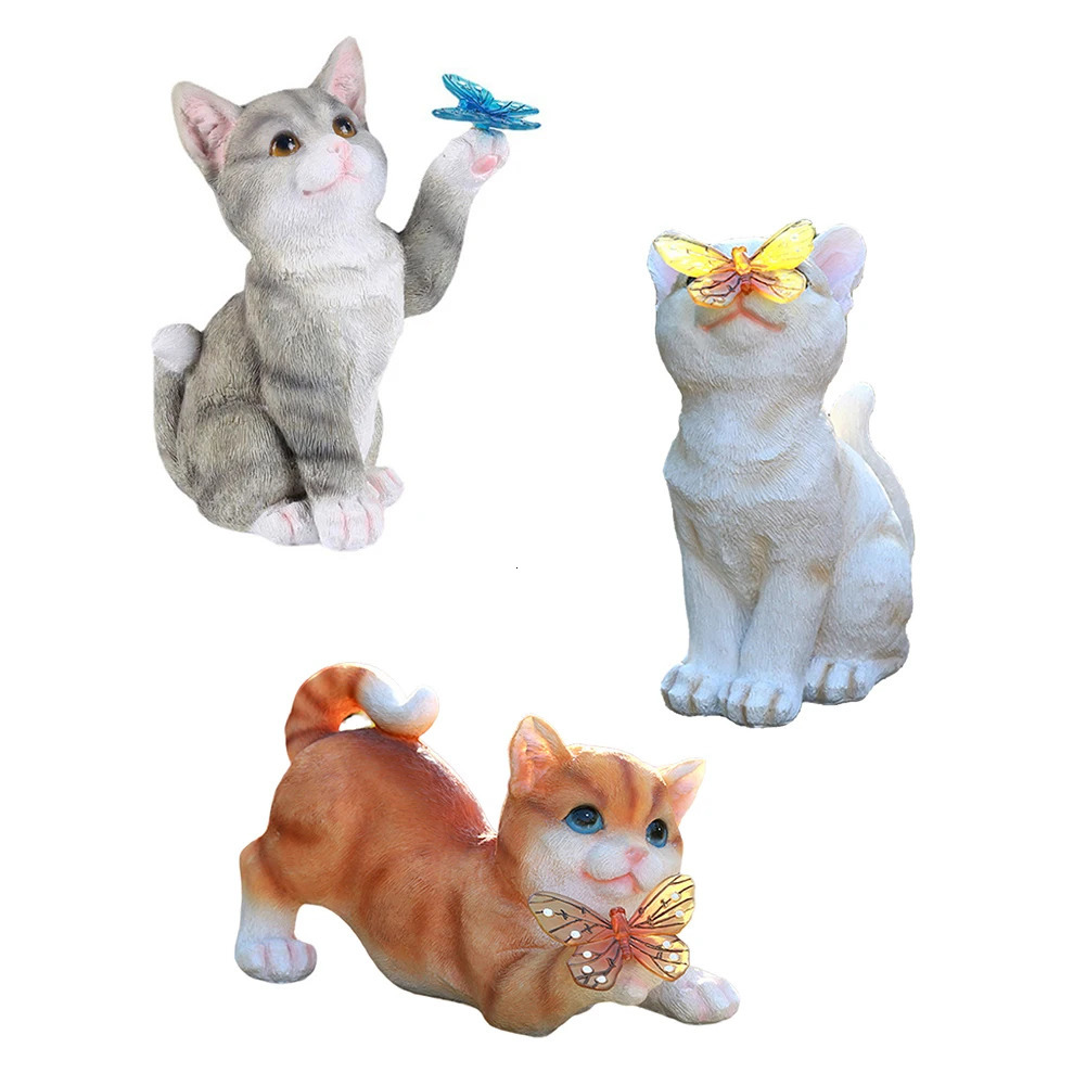 Garden Decorations Solar Garden Lawn Animal Sculpture Luminous Resin Yard Cat Art Statue Ornaments Handicraft Home Decor for Room Office Study 231122