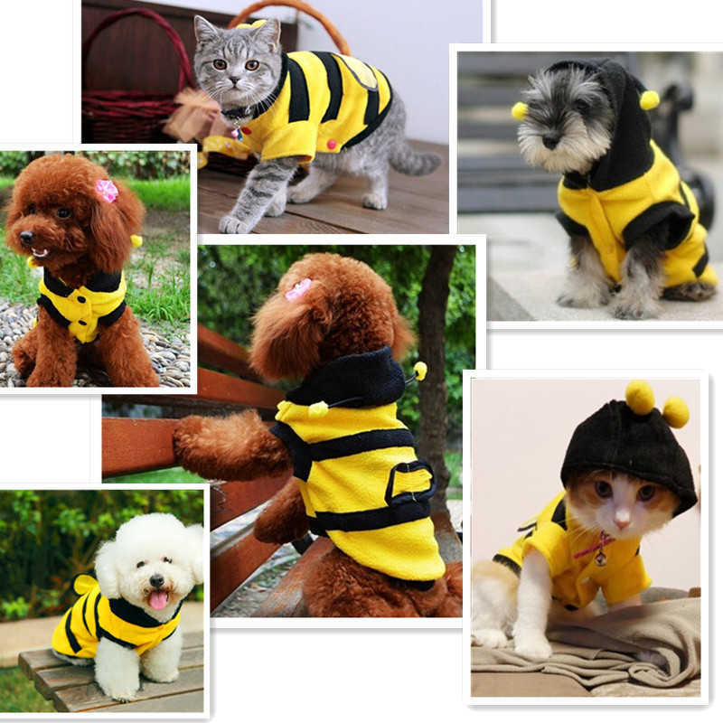 New Pet Bee Dog Clothes Cat Cosplay Cat Clothes Dog Hooded Coat Warm Apparel Cat Bee Clothes Dog Puppy Hoodies Funny Coats for Pet