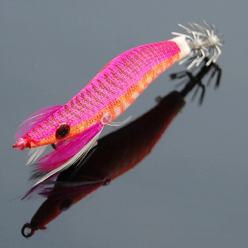 Fishing Hooks 5pcs Luminous Squid Jigs Prawn Hook Wooden Bionic Shrimp Baits Lures For Saltwater 7 32g 231123