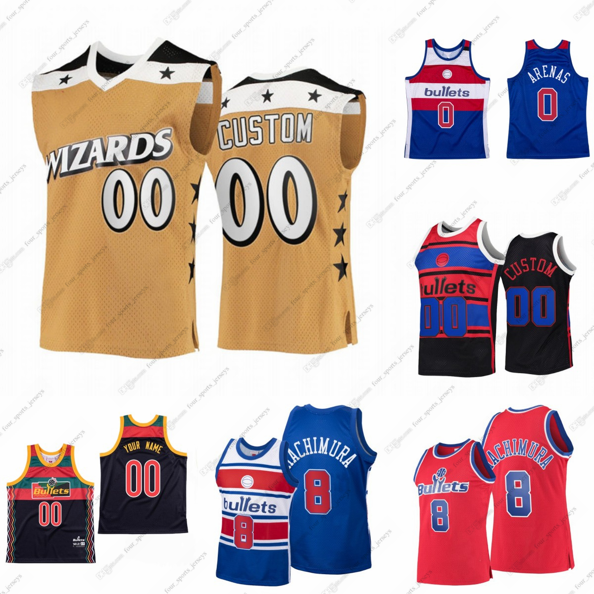 Custom Retro throwback stitched Basketball Jerseys 41 Wes Unseld Elvin Hayes Gus Johnson Walt Bellamy Arenas Monroe Chenier Ballard Malone Jamison Howard Webber