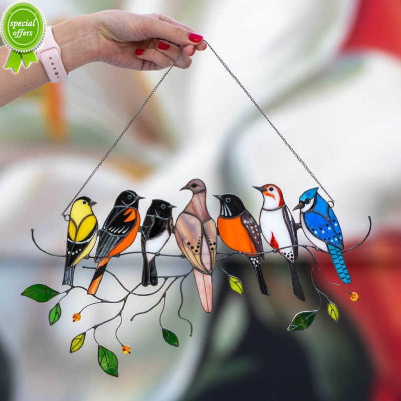

New Mini Pendant Stained Bird Glass Window Hangings Acrylic Wall Hanging Colored Birds Decor Room Accessories Scandinavian Decor Mot