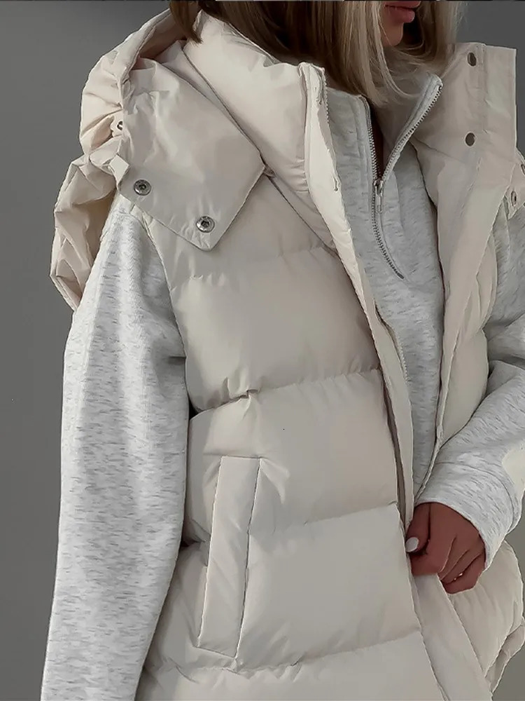 Womens Vests Thicken Women Waistcoat Winter Cotton Warm Fashion Street Zipper Female Hooded Vest Big Pocket Sleeveless Loose Lady Coat 231122