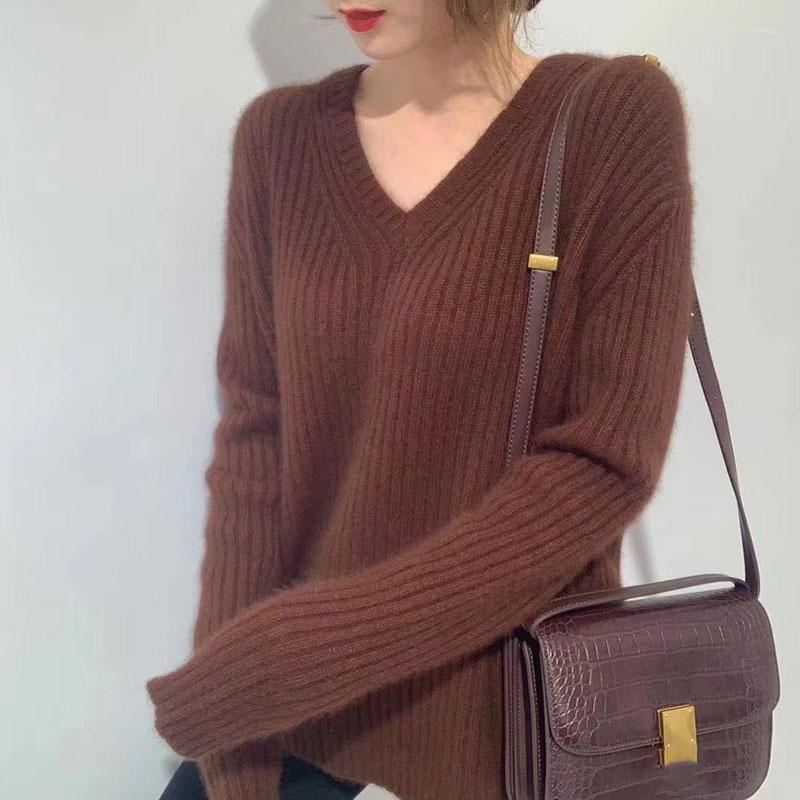 Women's Sweaters Spring Warm V-neck Women Casual Alpaca Fleece Jumpers Woman Solid Soft Knitted Bottoming Tops