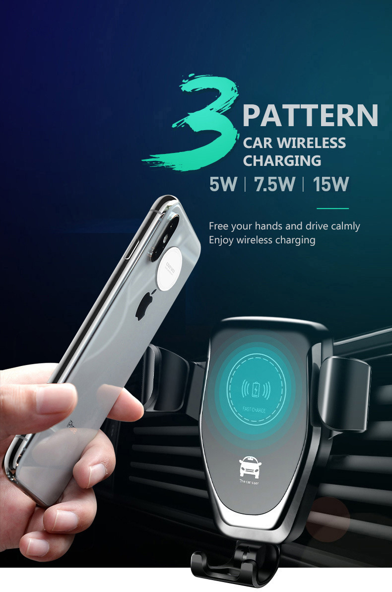 Auto Clamping 15W 3 In 1 Fast Wireless Car Charger With For Mobile Phones Portable Phone Holder