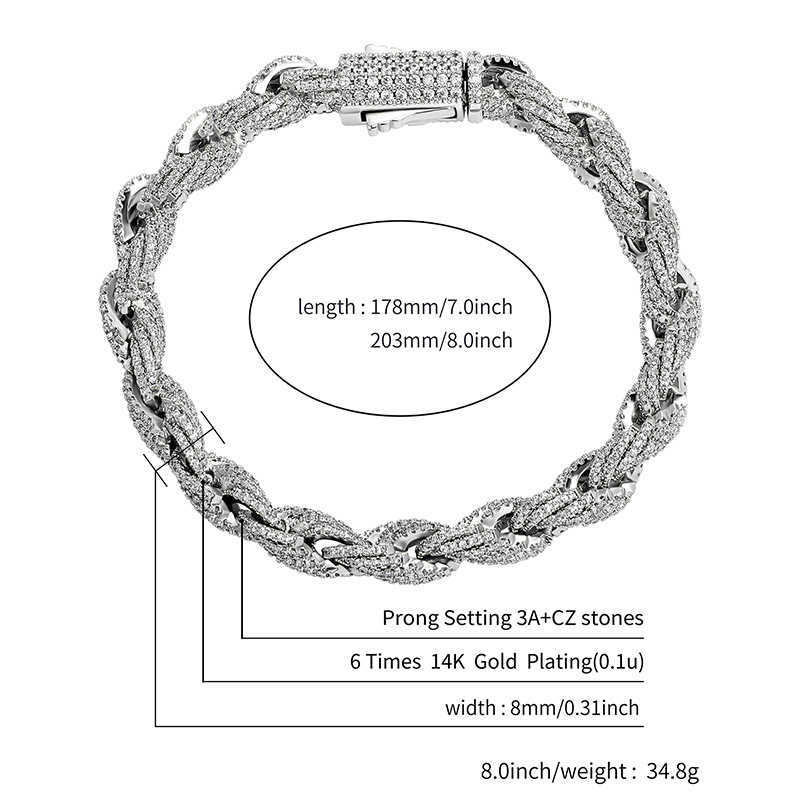 Spring Buckle Zirconium Twist Chain Necklace Hip Hop Fashion Mens Accessories Versatile Bracelet Iced Out 14k real Gold Australia Gemstone Wolf Tide j