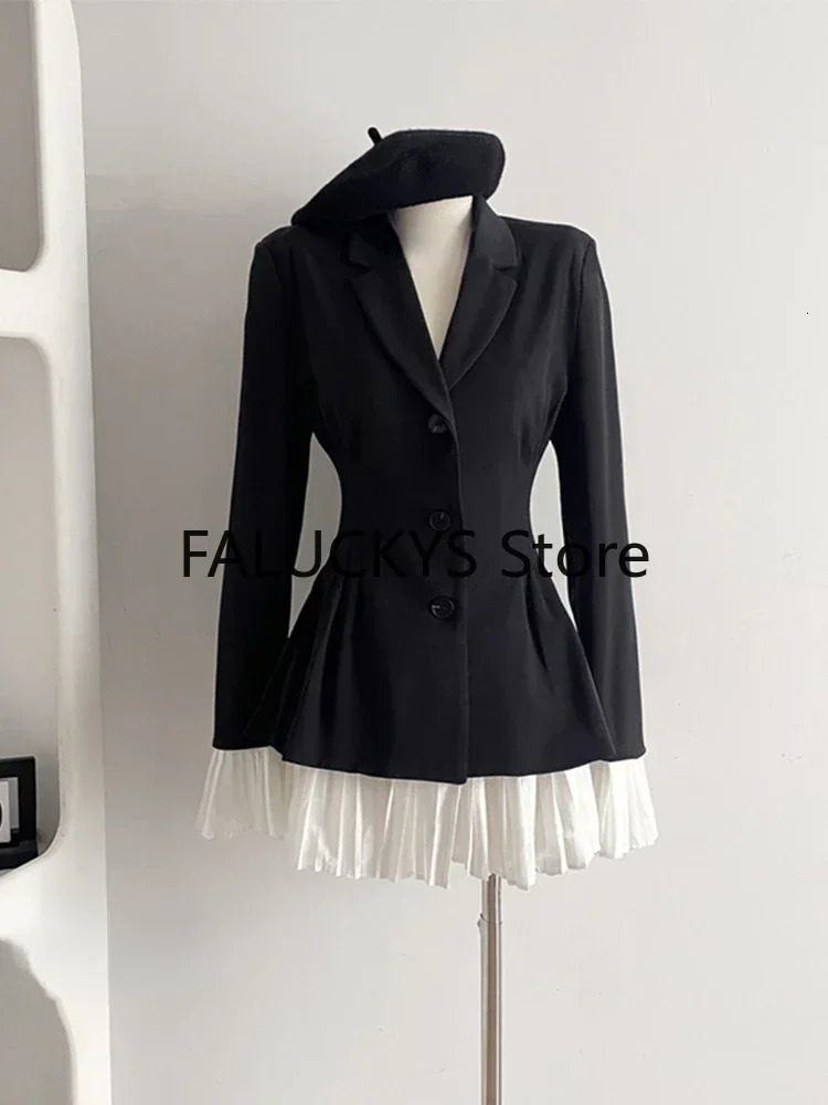Basic Casual Dresses Women Formal Blazer Lapel Collar Autumn Winter Office Lady Korean Patchwork Contrast Color Outerwear Single Breasted Suit Jacket 