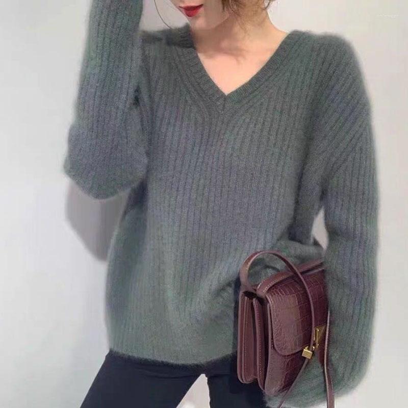 Women's Sweaters Spring Warm V-neck Women Casual Alpaca Fleece Jumpers Woman Solid Soft Knitted Bottoming Tops