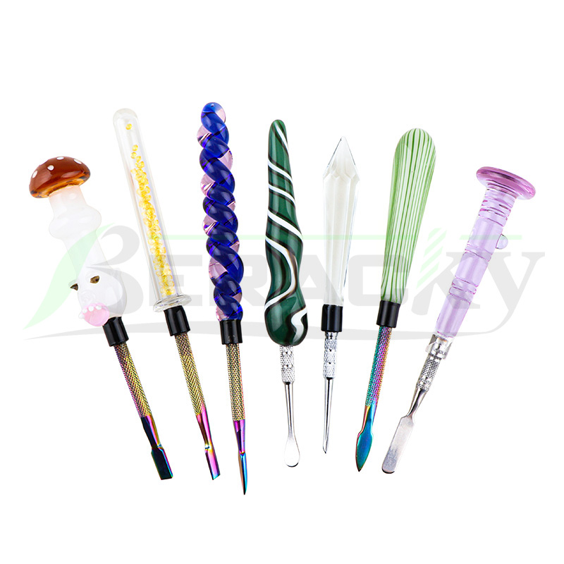 Beracky 18 Styles Glass Handle Dab Tools With Stainless Steel Tip Hot Heady Dabber Tools For Quartz Banger Nails Glass Water Bongs Dab Rigs Pipes