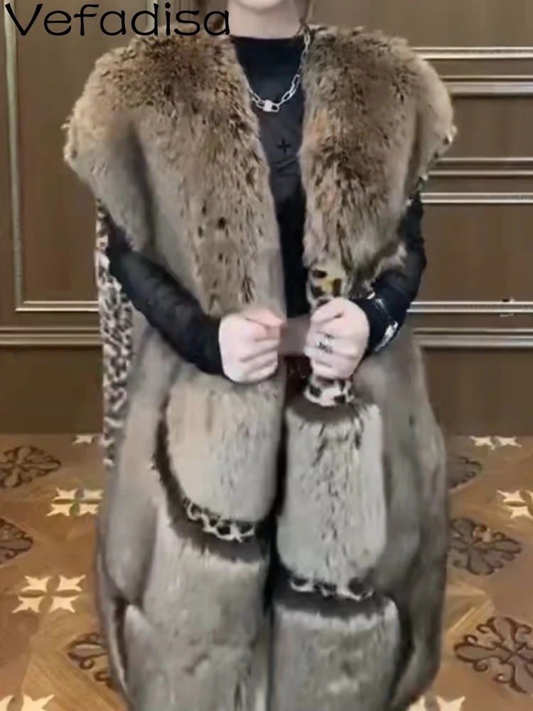 Women's Fur Faux Vefadisa 2023 Winter Leopard Sleeveless Toka Wool Integrated Thermal Insulation Sequins Casual Coat ZY2544 231122