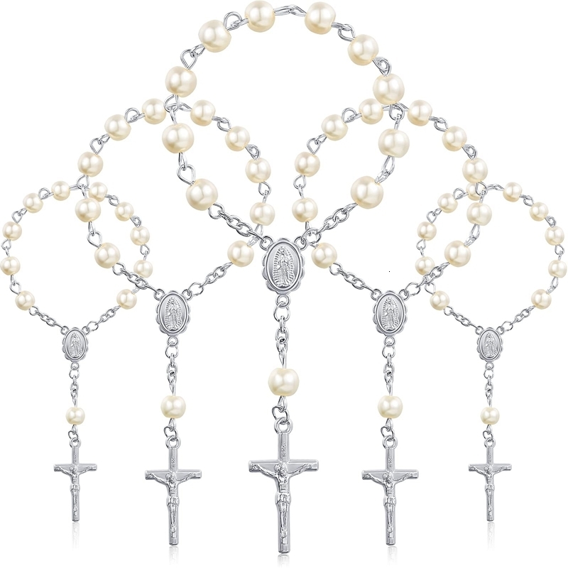 Beaded 30Pcs Baptism Rosary Beads Finger Rosaries Faux Pearls Favors Christening Communion 230422