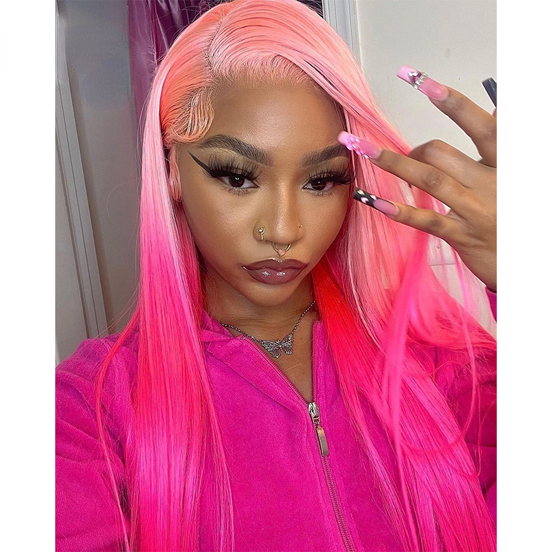 Free shipping Perruque Pink Full Front Transparent HD Lace Body Wave Natural Hairline Silation Human Hair Wigs for Women ella Festival Wig