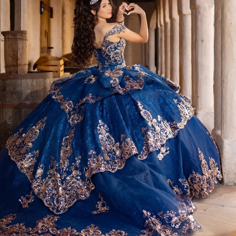 2025 Princess Navy Blue Off Shoulder Quinceanera Dresses Appliques Lace Beads Party Sweet 16 Ball Gown Vestidos De 15 Anos