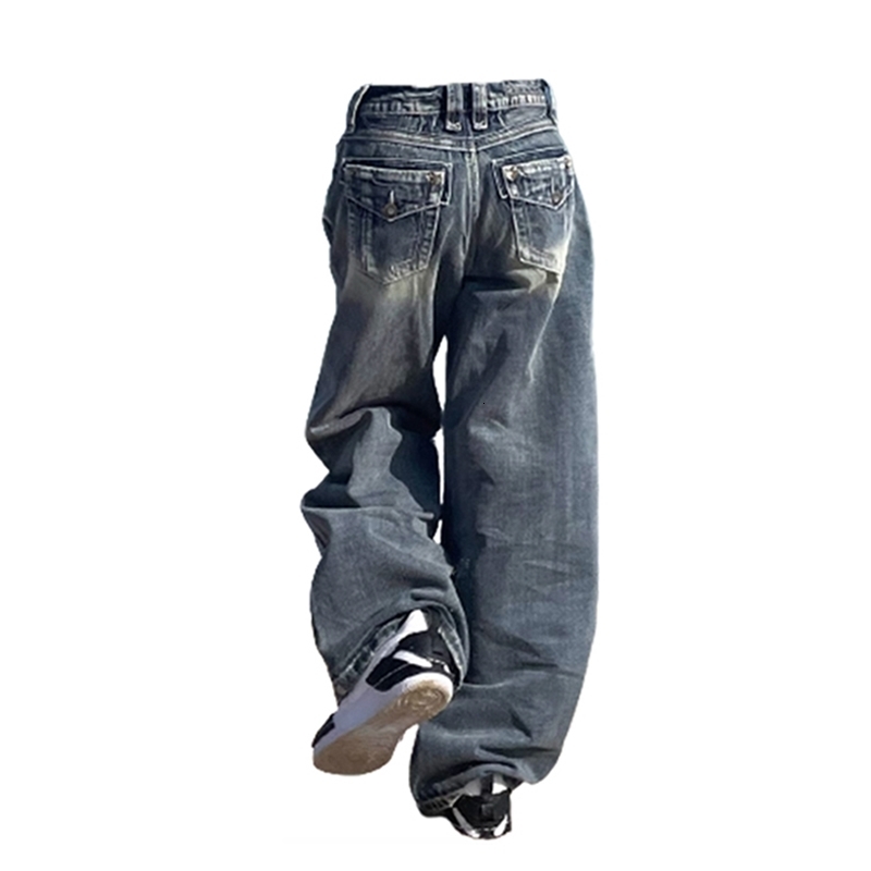 Men s Jean s Vintage Baggy Blue High Waist Denim Trousers Korean 2000s Y2k Harajuku 90s Aesthetic Oversize Pants Trashy Clothes 231122