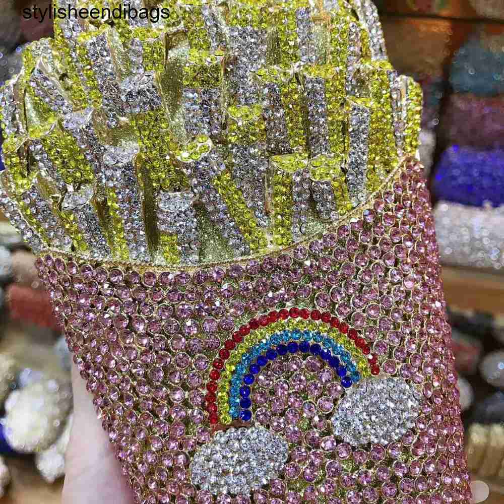 stylisheendibags Shoulder Bags XIYUAN French fries shape Bling Crystal Clutch purse Evening bags Handbag For Women Wedding Party Diamond Minaudiere Pu