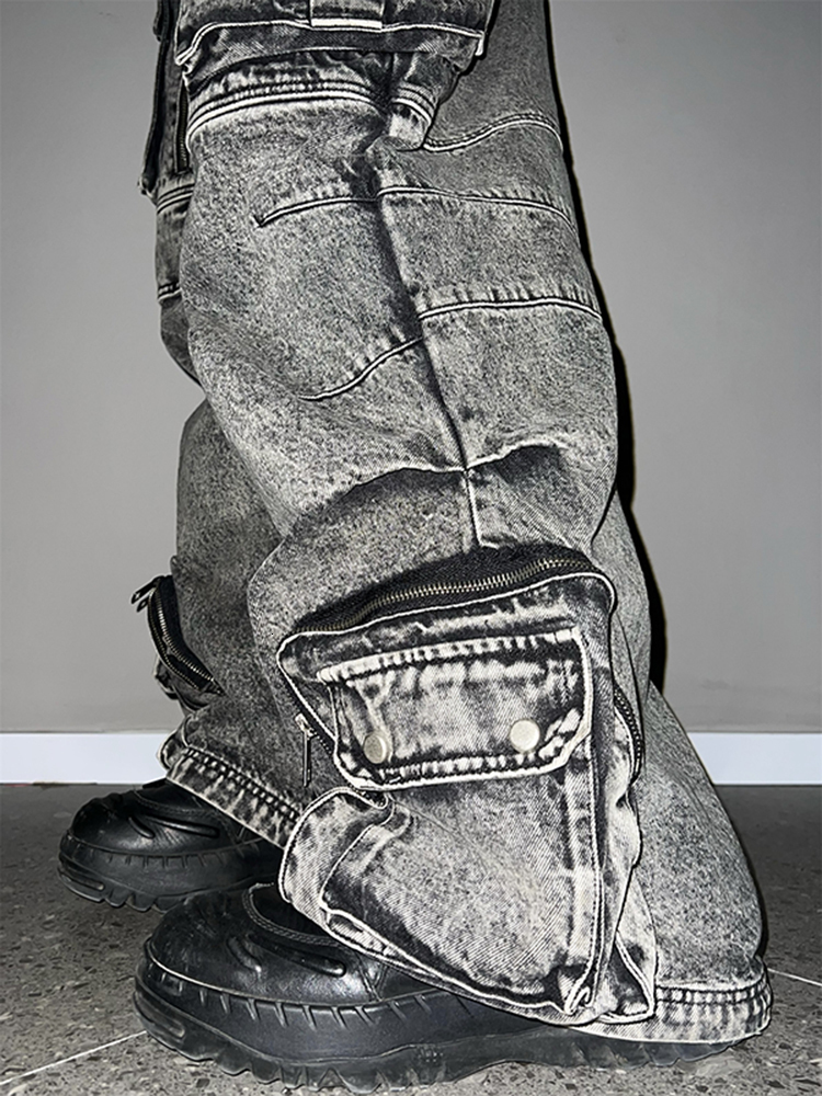 Women's Jeans LGRQ Fashion Loose High Waist Big Pockets Straight Patchwork Cargo Denim Pants Female Summer 2023 19J3929 230422