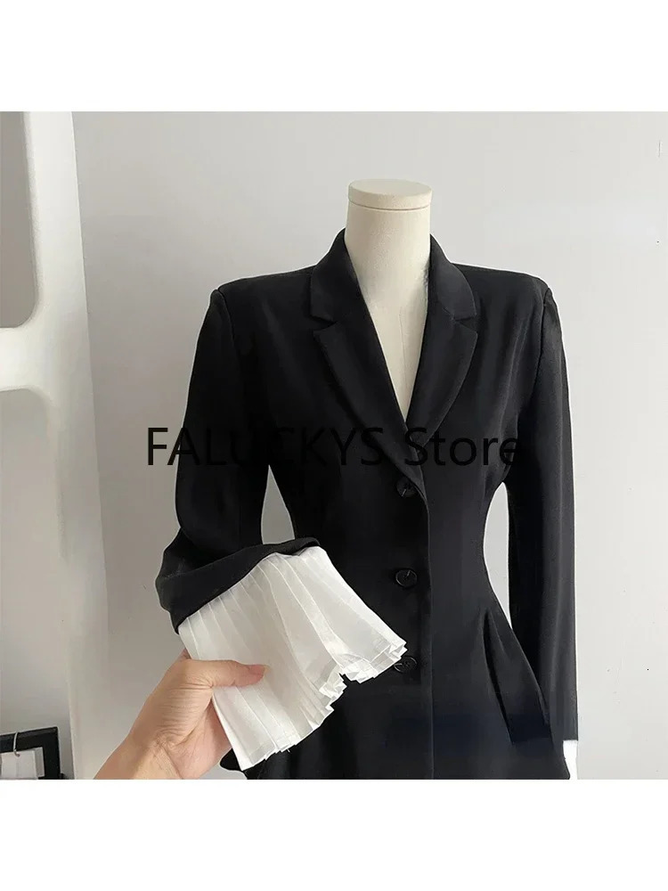 Basic Casual Dresses Women Formal Blazer Lapel Collar Autumn Winter Office Lady Korean Patchwork Contrast Color Outerwear Single Breasted Suit Jacket 