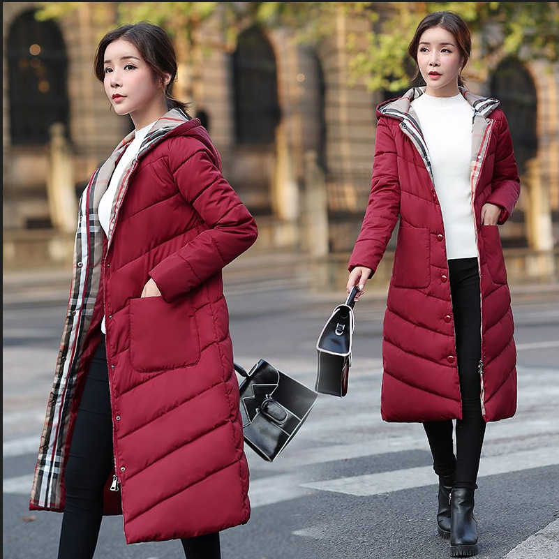Women's Green Hooded Mid Length Down Jacket Slim Fitting Thickened Winter Parka Casual Long Coat